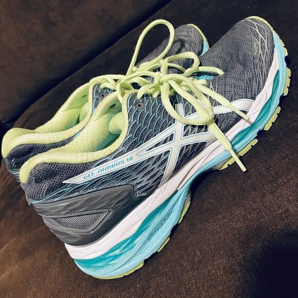 ASICS GEL NIMBUS 18 Grey Turquoise Lime Womens Size 7 US 38 EUR Medium B Width - Picture 5 of 8